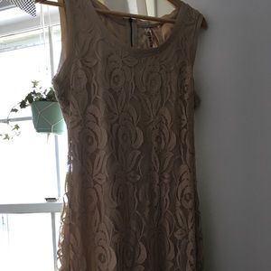 floral beige straightline lace dress